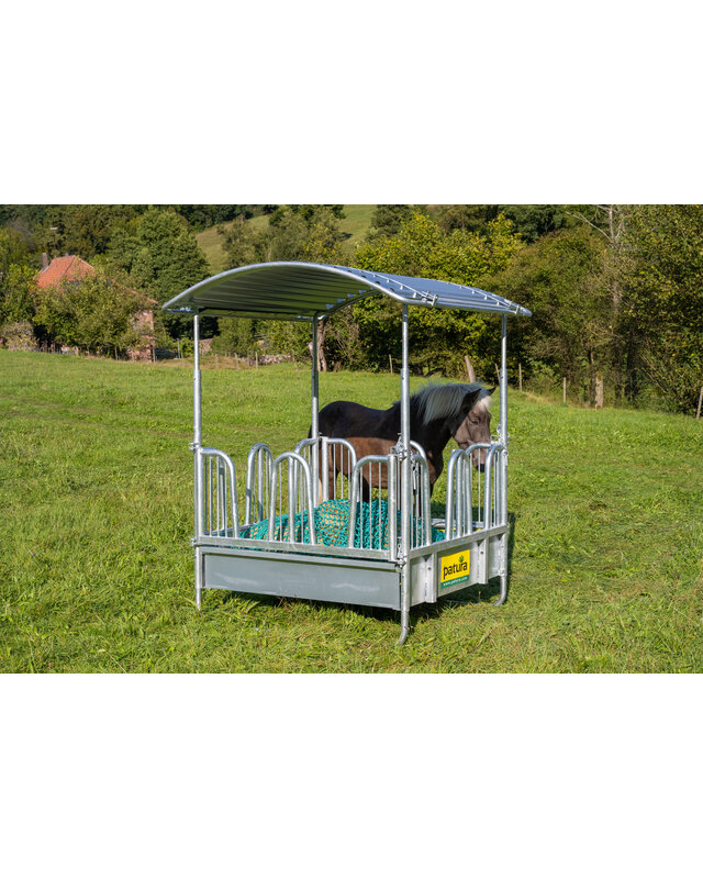 Patura Frame voor voerbesparend net naar vierkante ruif met veiligheidspalissade voerhek, 8 voerplaatsen