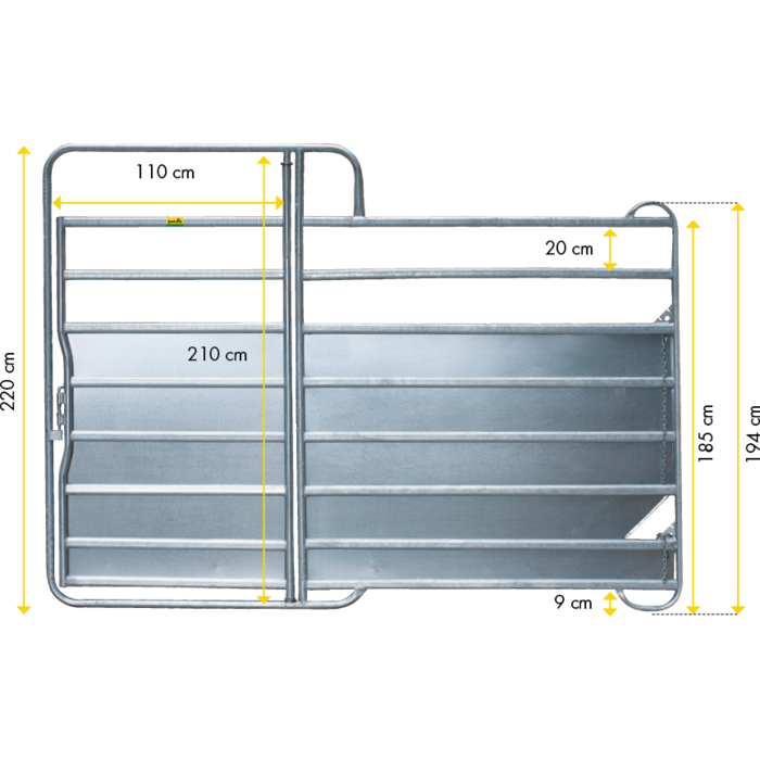 Patura Paneel-8  Plus met Poort 3,00m, met plaatverkleding B= 3,00 m, H=2,20m vz