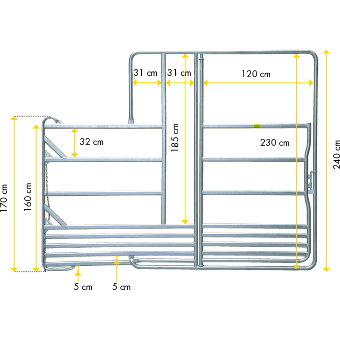 Patura Veiligheidspaneel-paarden met Poort en 1x voerplaats lengte 3,60 m, hoogte 2,40 m