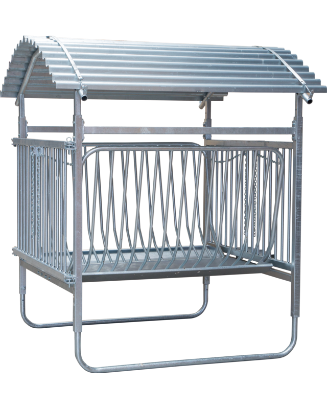 Patura vierkante ruif voor schapen met horens met dak, verzinkt