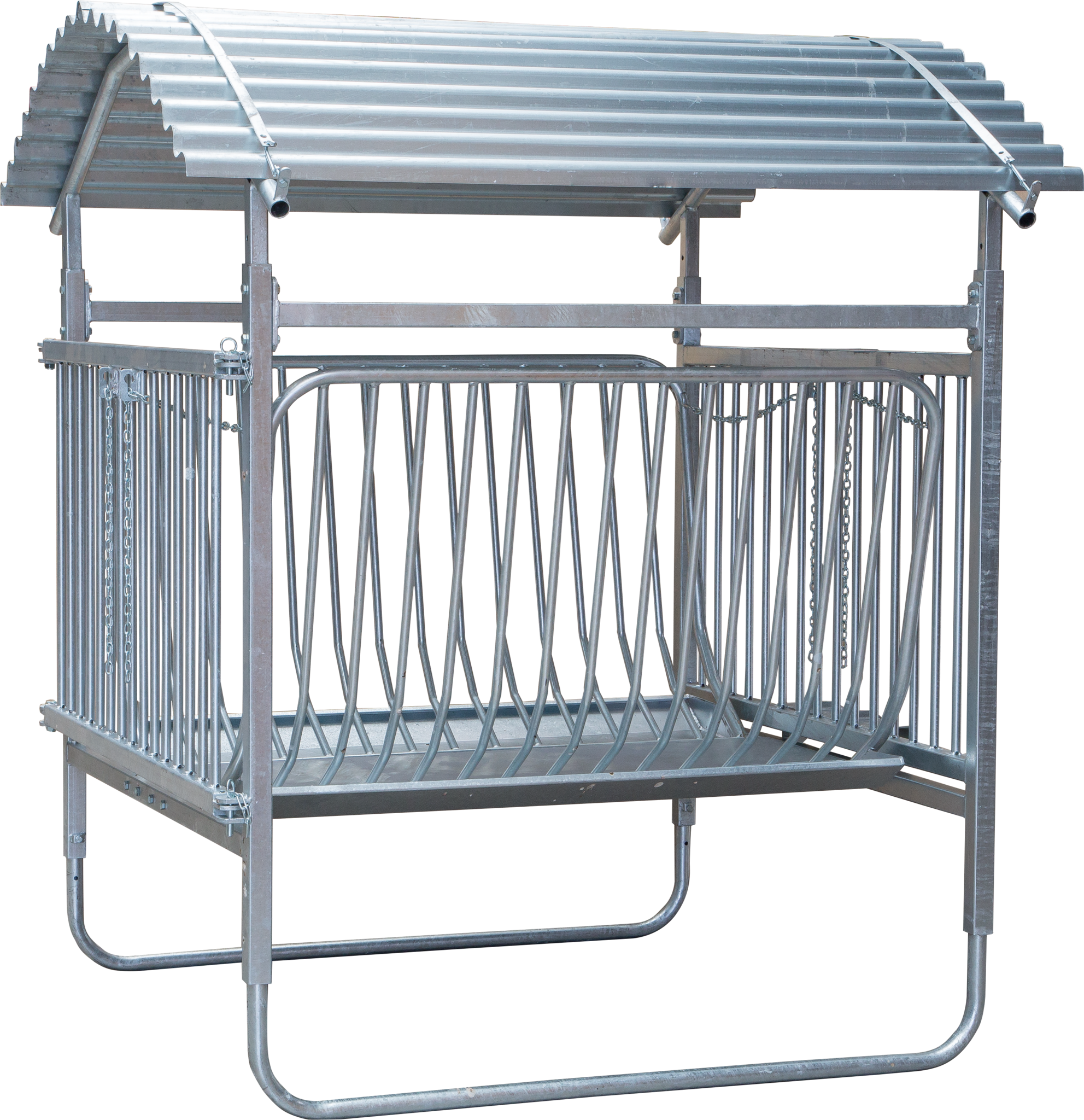 Patura vierkante ruif voor schapen met horens met dak, verzinkt