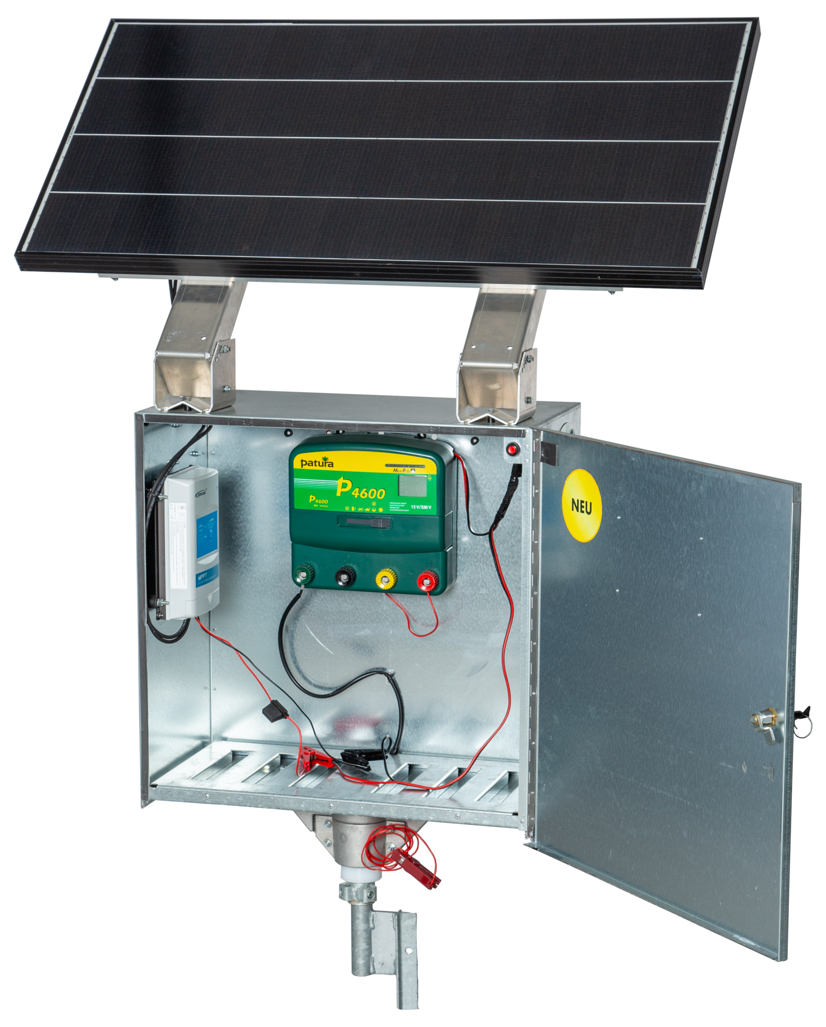 Patura P4600 with Safety Box XL, Solar Panel 110 W, super glass mat battery 100 Ah, earth stake + stabilisation foot