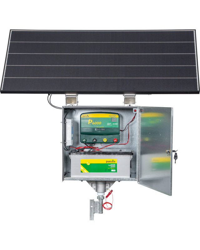 Patura P6000 with Safety Box XL, Solar Panel 200 W, super glass mat battery 200 Ah, earth stake + stabilisation foot