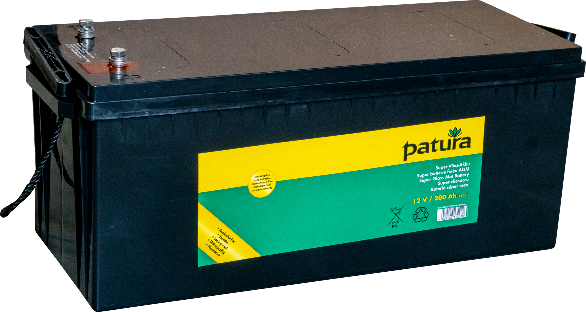 Patura P6000 with Safety Box XL, Solar Panel 200 W, super glass mat battery 200 Ah, earth stake + stabilisation foot