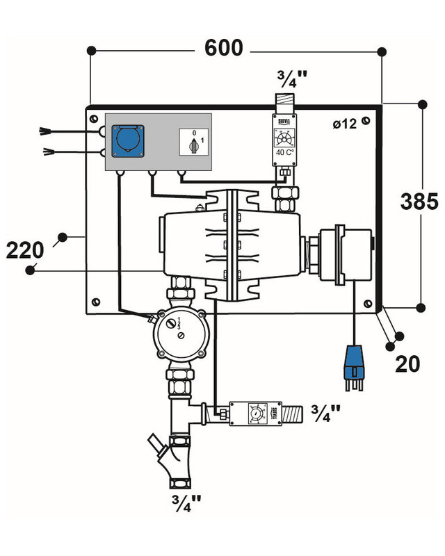 Patura Rondpompverwarmingsysteem mod. 317 met terugloop temperatuurregeling 230 Volt, 3000 Watt