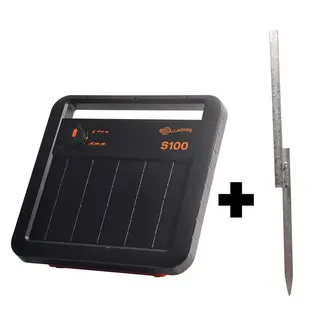 S100 Zonnepaneel schrikdraadapparaat incl. accu (1,0J - Solar) met gratis stander