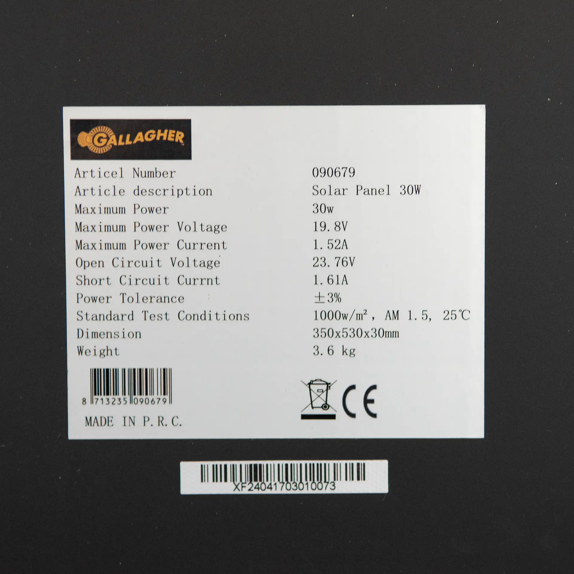 Zonnepaneel 30w incl. regulator