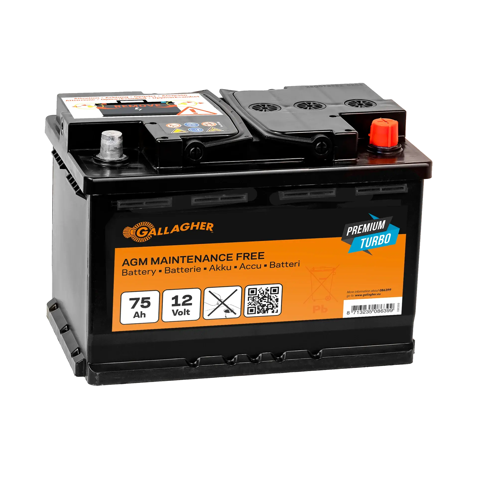 Gallagher Accu 12V/75Ah Premium Turbo AGM - 278x175x190