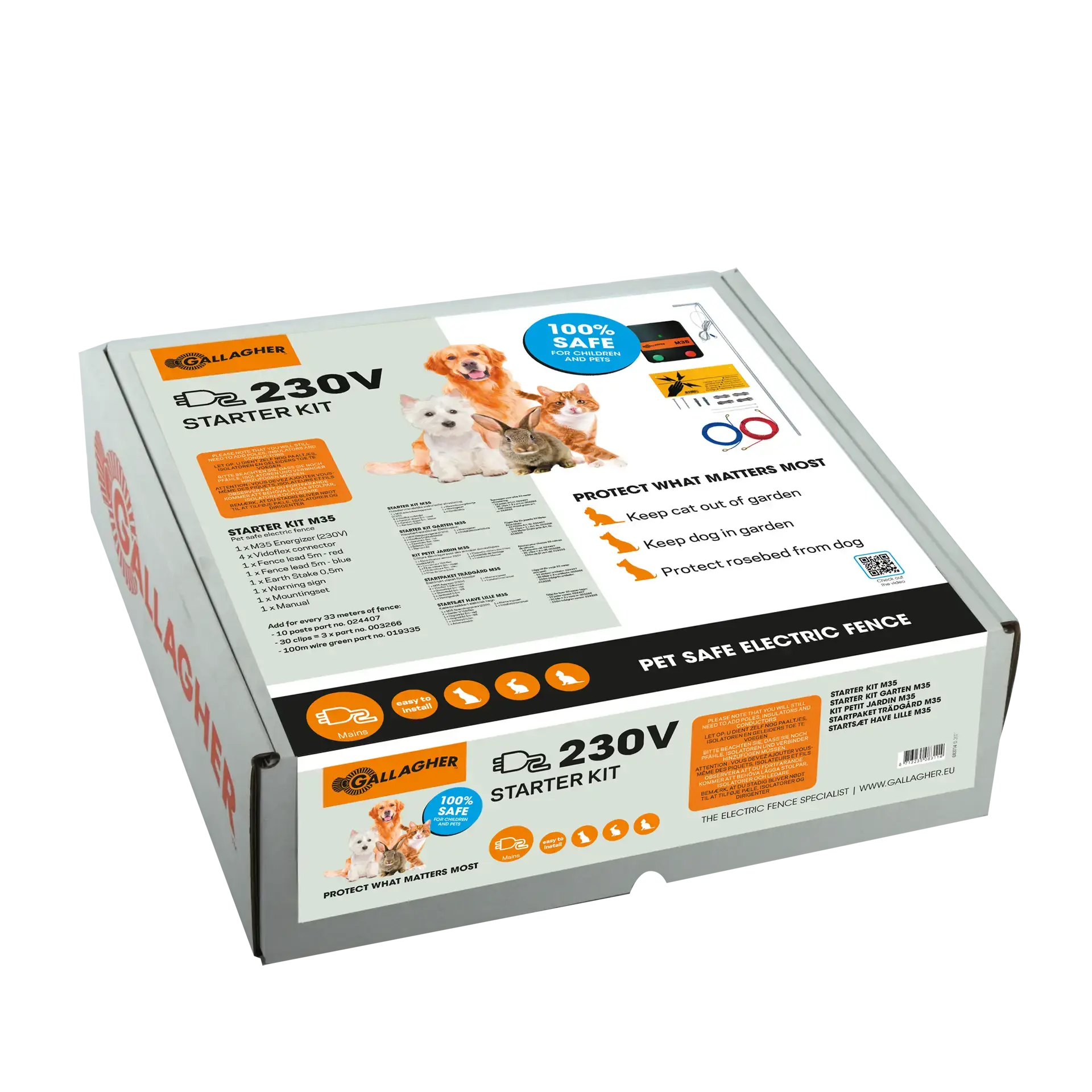 Honden en kattenschrikdraad starter kit M35 voor huis en tuin (230V)