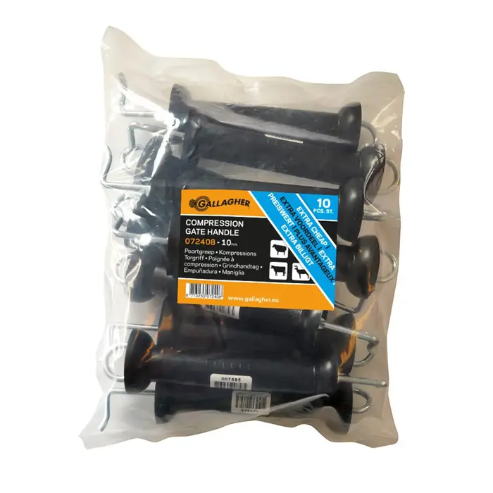 Gallagher Poortgreep (zwart, met N-haak) 10 stuks - extra voordelig PromoPack!