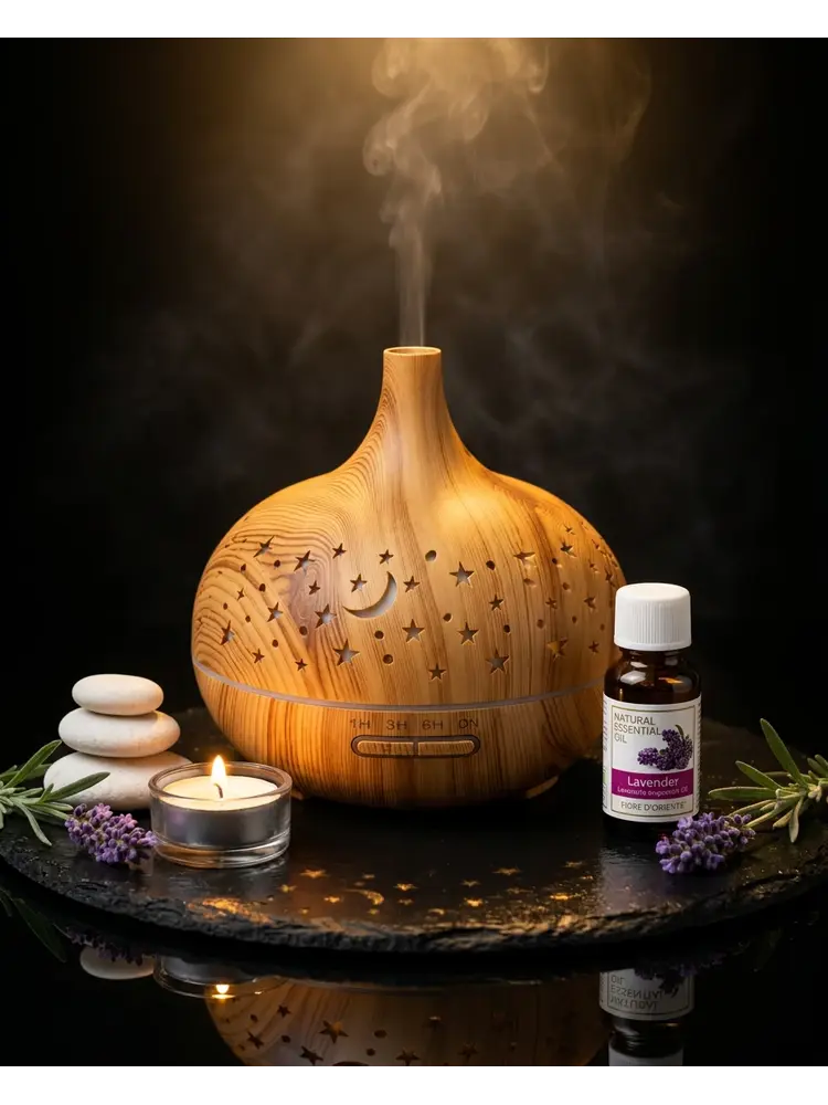 Aroma diffuser Starlight rond houtmotief 400 ml