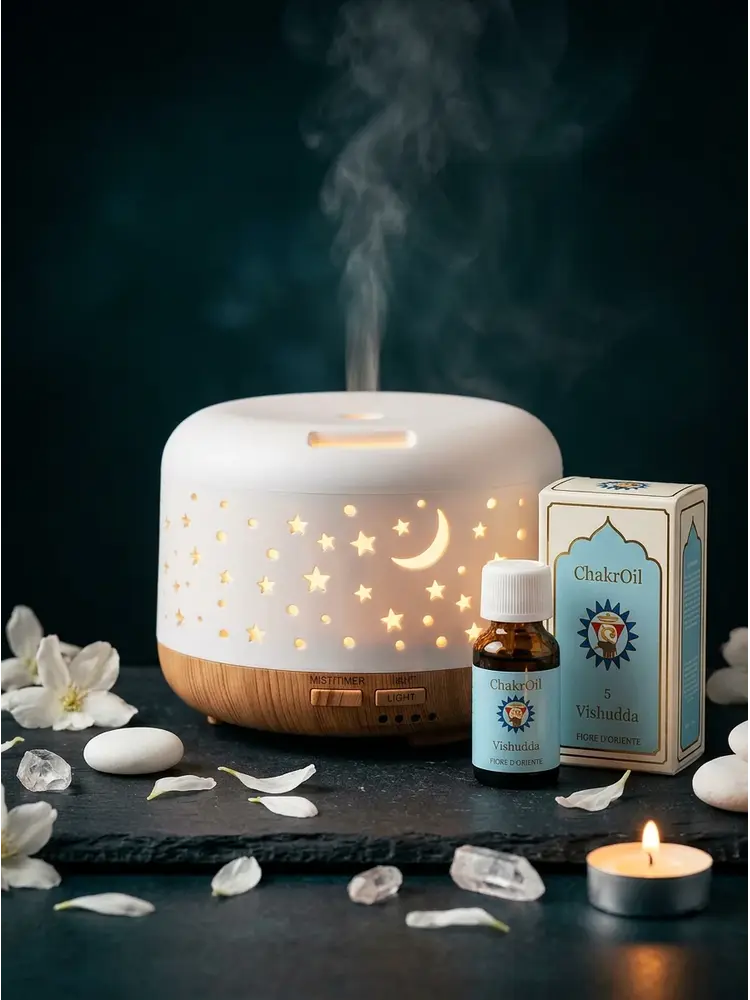 Aroma diffuser Nebula rond wit/houtmotief 300 ml