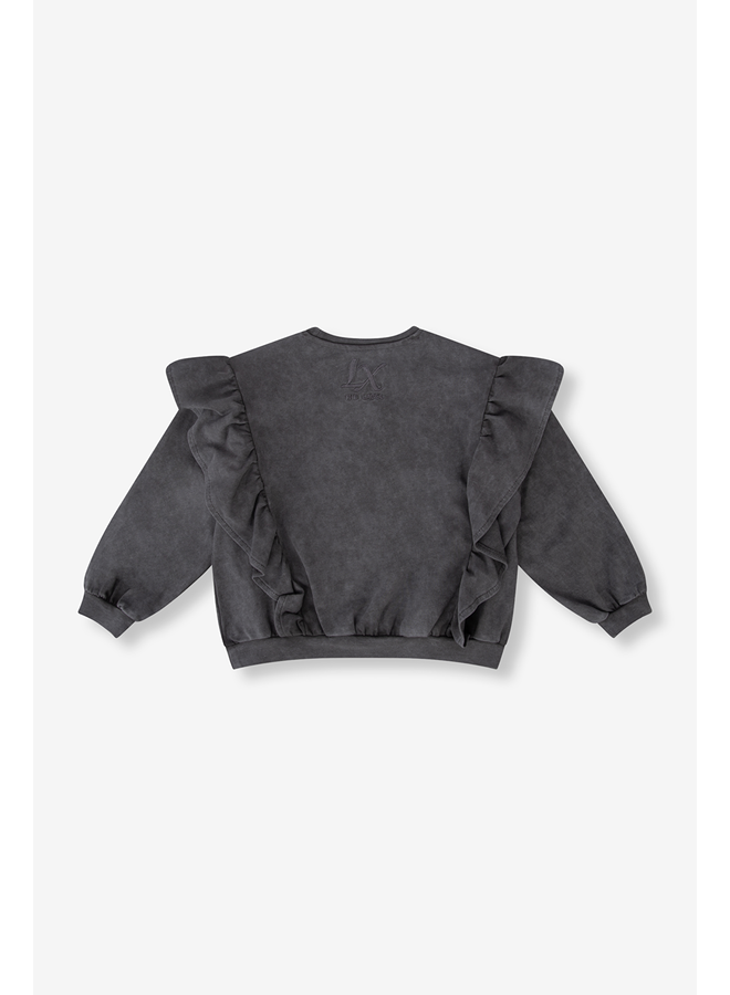 Kids Knitted Ruffle Vintage Sweater , Charcoal Grey , 62408869321