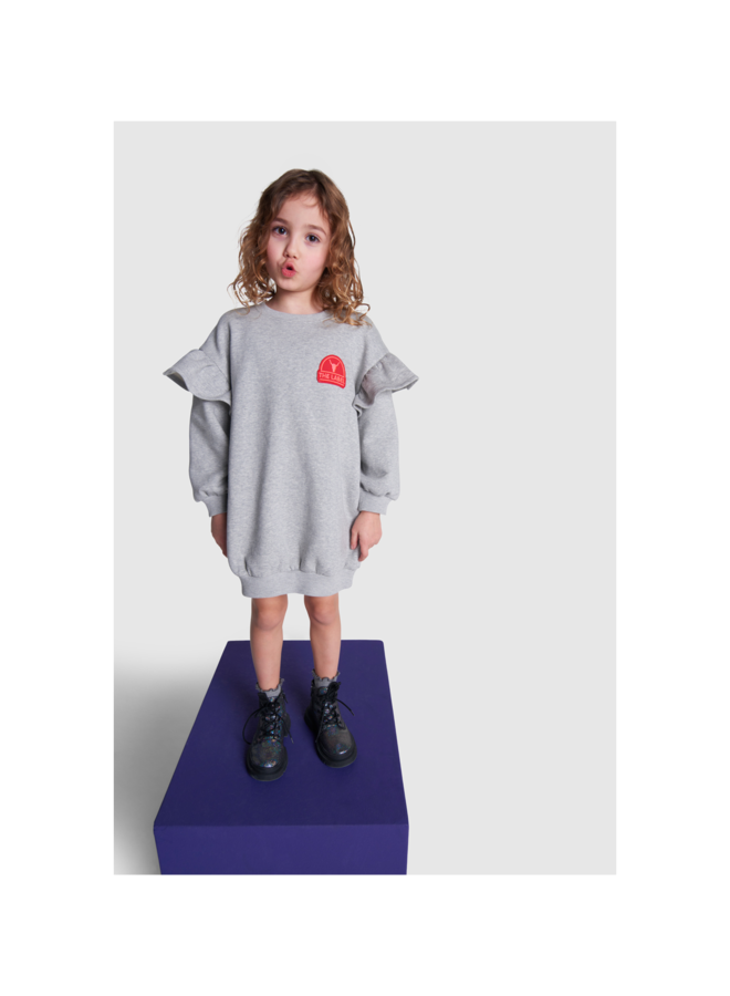 Kids Knitted Ruffles Sweat Dress , Grey Melange , 62408387324