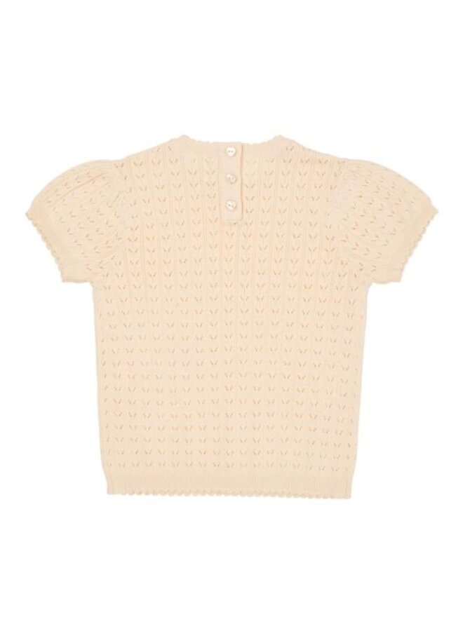 Knitted Pointelle Blouse, Cream, 251-000-324