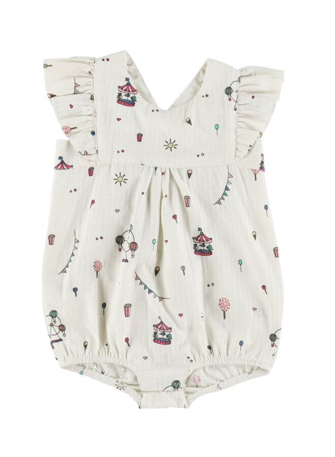 Printed Romper W. Suspencers, Cream Tivoli Print, 241-210-501