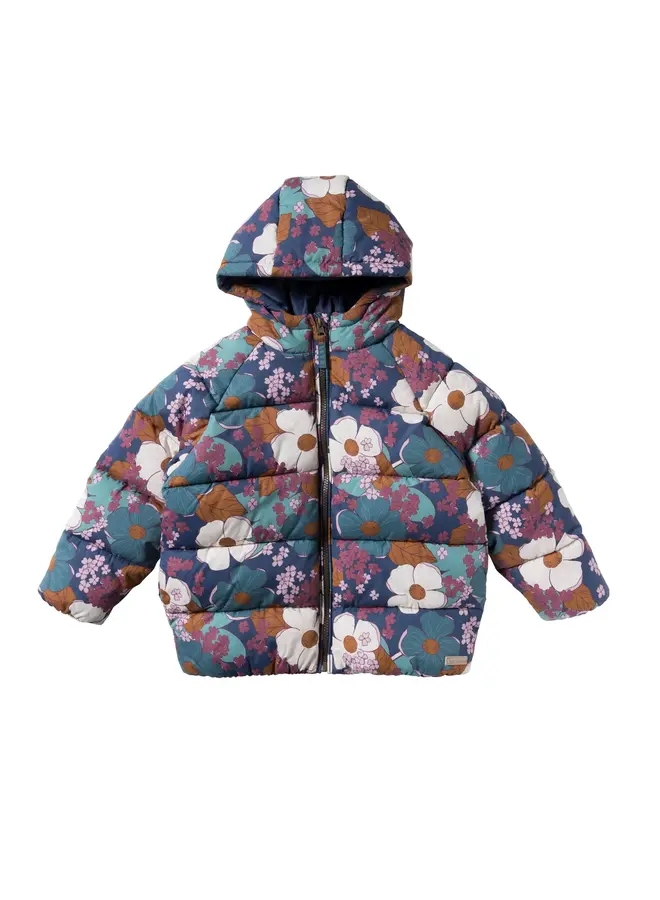Florid flare puffer coat blue