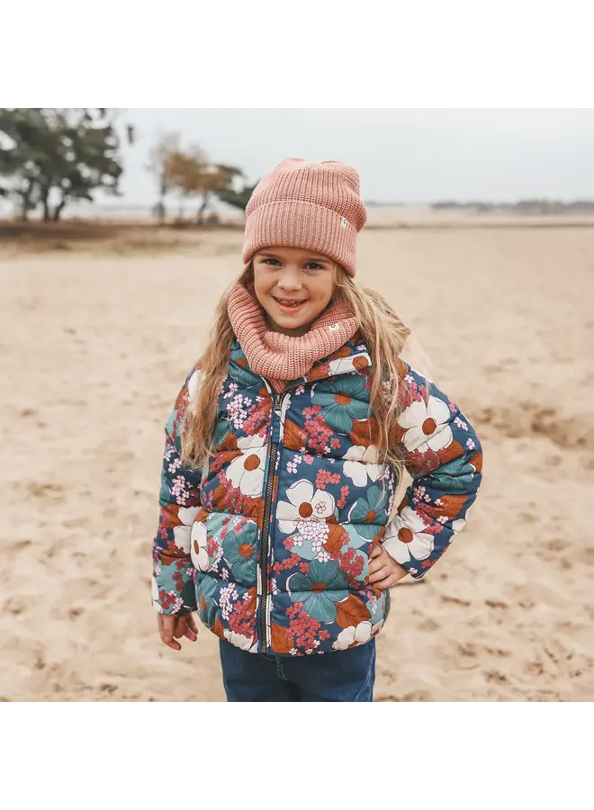 Florid flare puffer coat blue