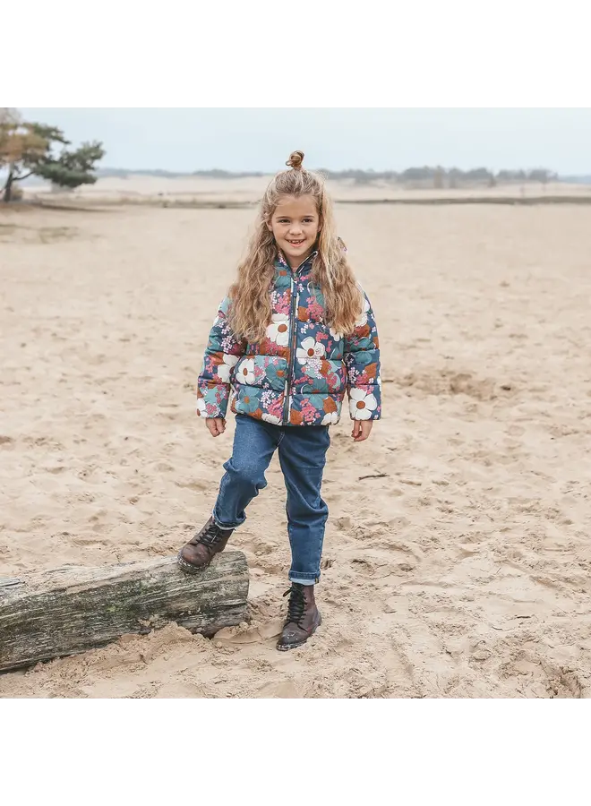 Florid flare puffer coat blue
