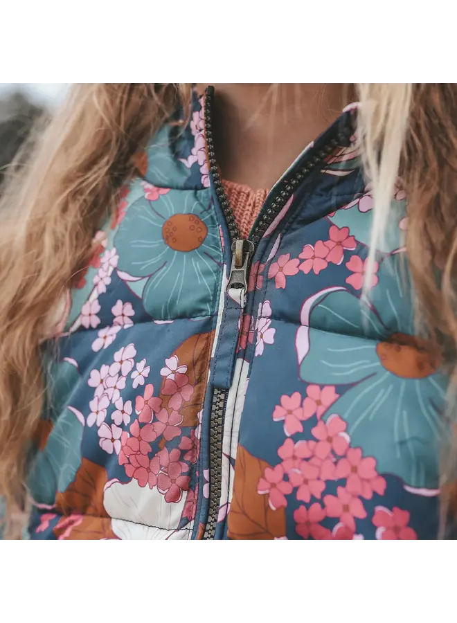 Florid flare puffer coat blue