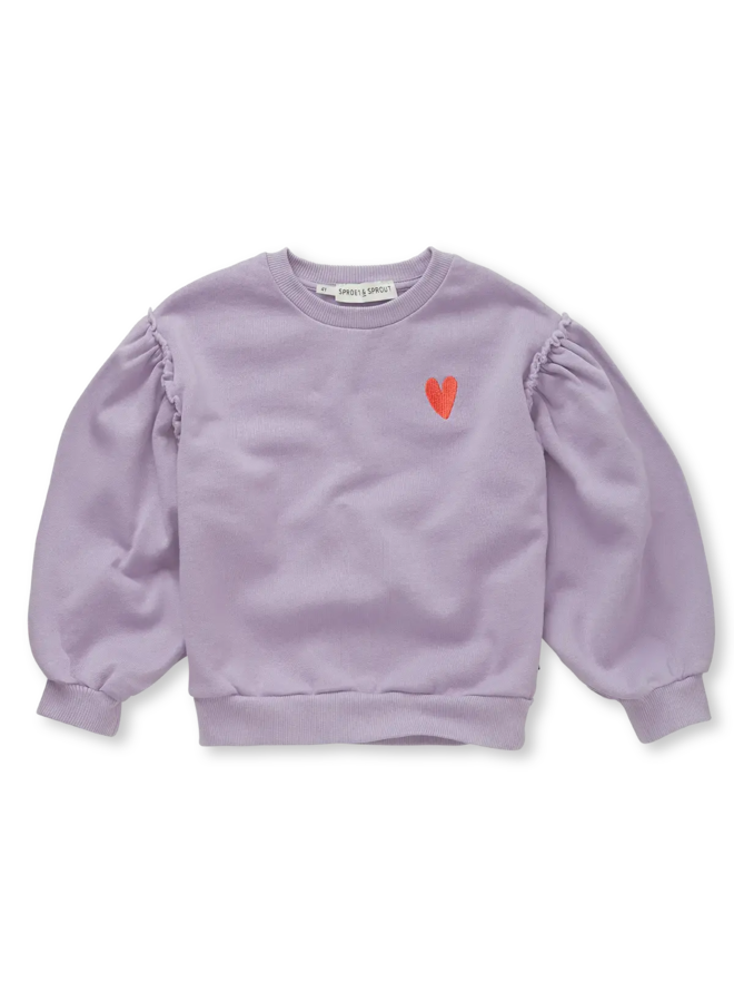 Sweater Puff Sleeves Heart Lavender