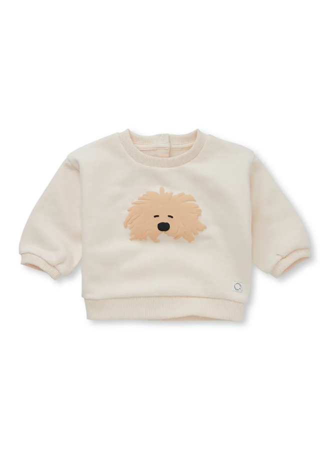 Baby Sweater Moustache Dog Ivory