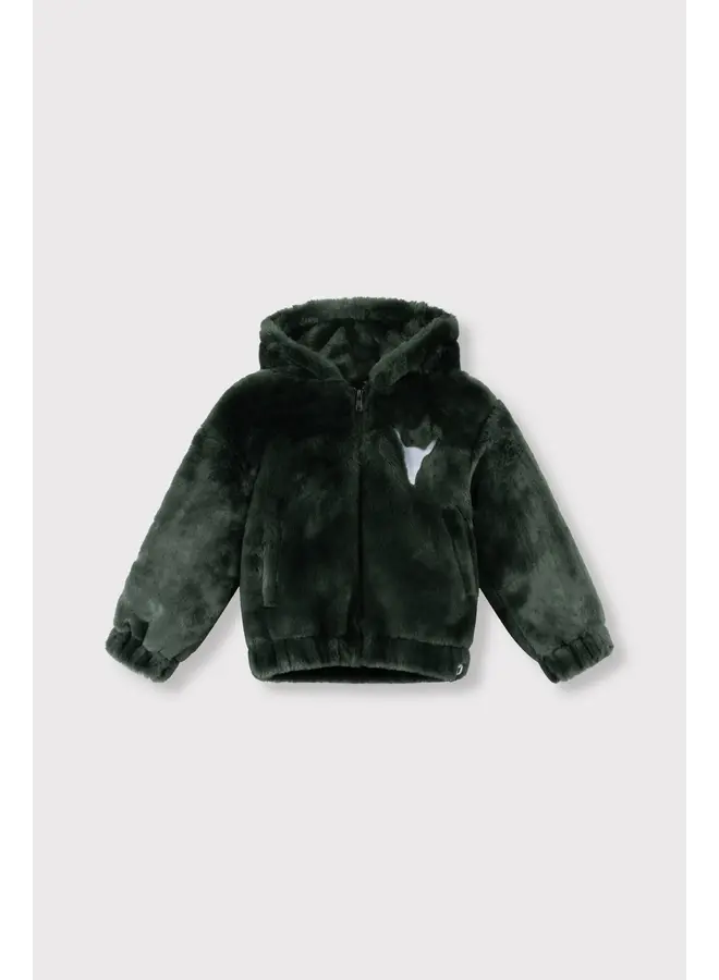 Woven Faux fur Jacket Dark olive
