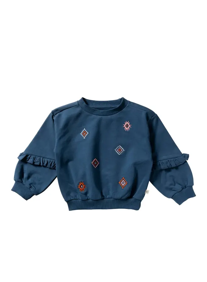 Sleeve Ruffle Sweater Blue wing tale