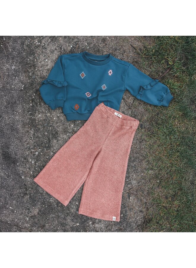 Sleeve Ruffle Sweater Blue wing tale