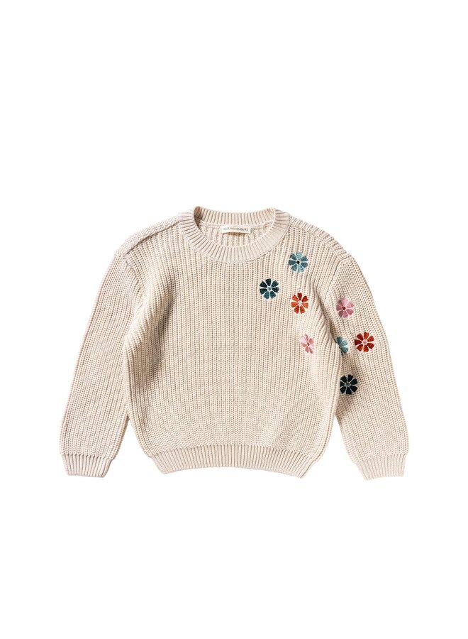 Embroidered Flowers Sweater Oyster Gray