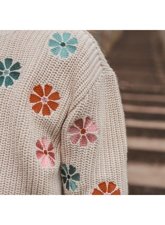 Embroidered Flowers Sweater Oyster Gray
