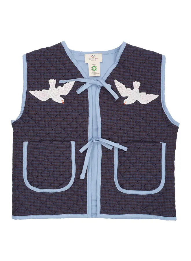 Checkered Quilted Vest Brown/Blue