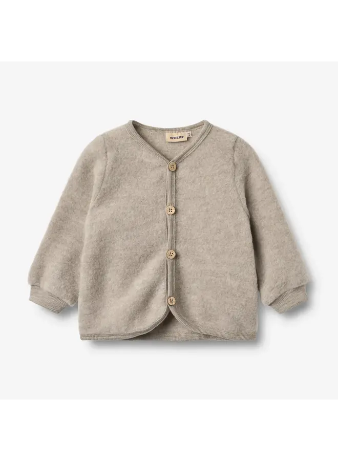 Wool Fleece Cardigan Kari Khaki Melange