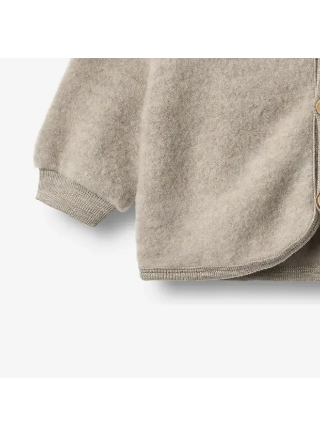 Wool Fleece Cardigan Kari Khaki Melange