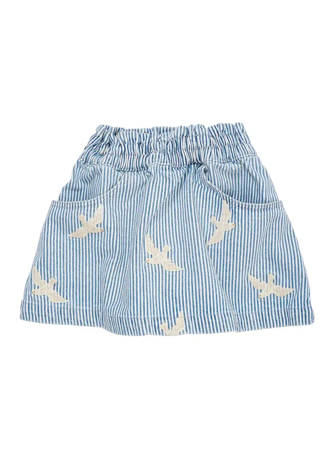 Twill Skirt w. Embroidery Blue Stripe