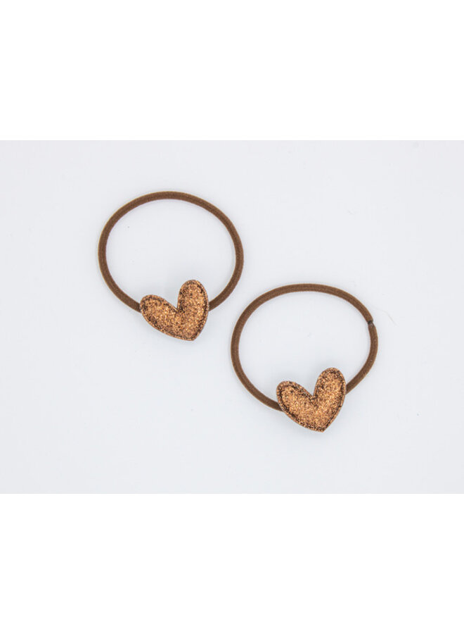 Haarelastiek bruin glitterhart