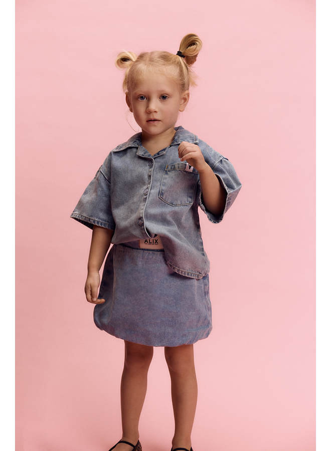Kids woven short sleeve denim blouse SS26