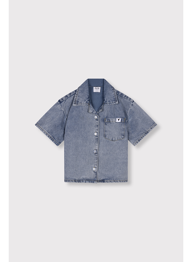 Kids woven short sleeve denim blouse SS26