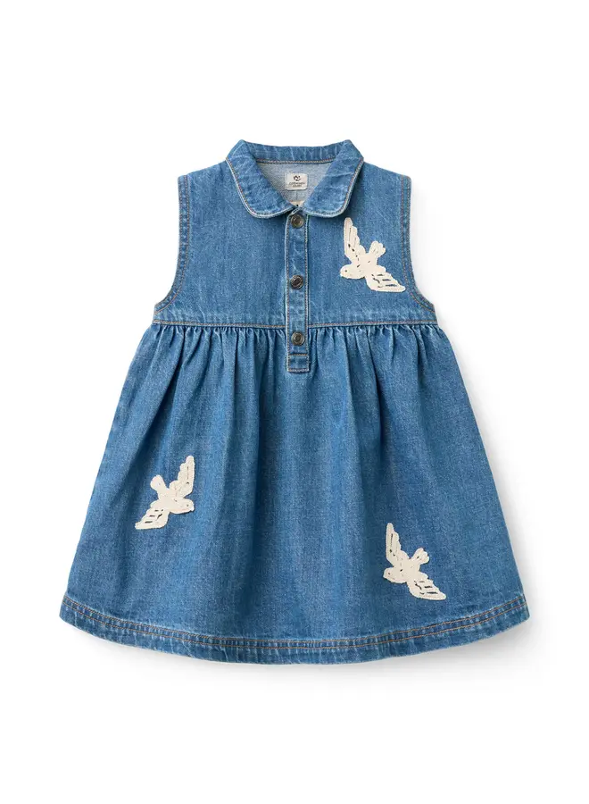 Denim dress Crochet doves Indigo blue SS26
