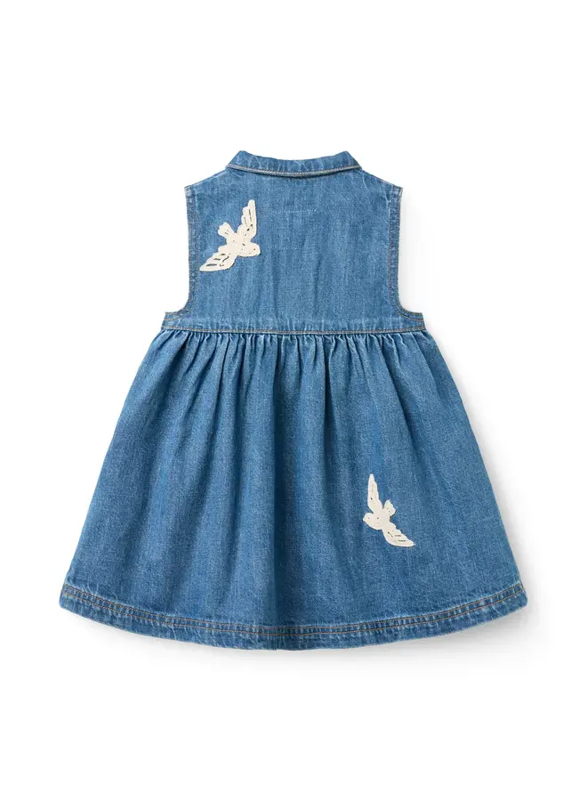 Denim dress Crochet doves Indigo blue SS26