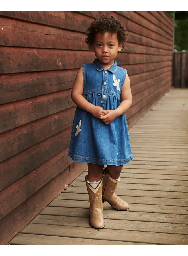 Denim dress Crochet doves Indigo blue SS26