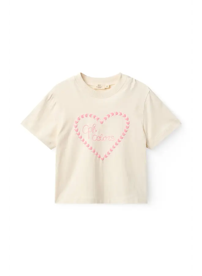 Girls Loose fit tee Heart embr. Cream comb. SS26
