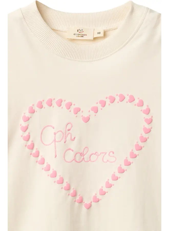 Girls Loose fit tee Heart embr. Cream comb. SS26