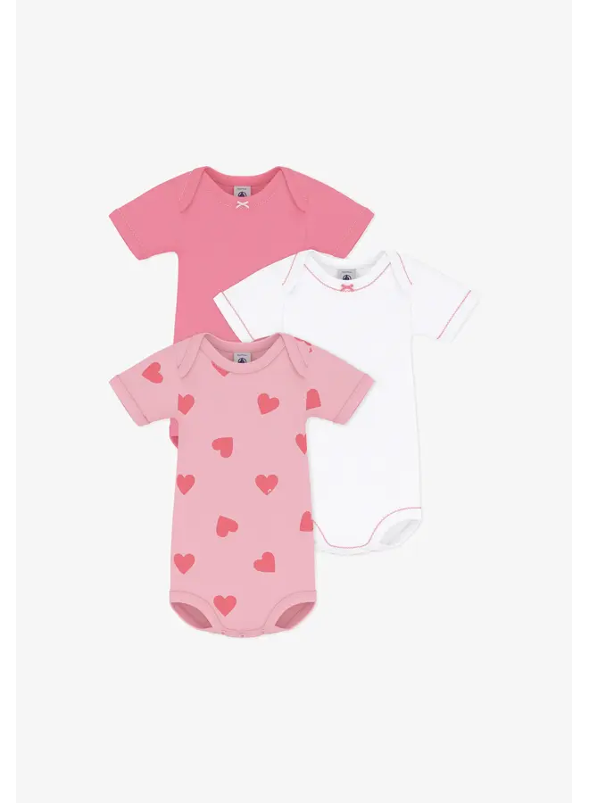 Set 3 rompers korte mouw Roze/wit