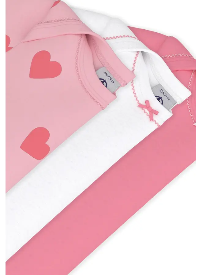 Set 3 rompers Korte mouw Roze/wit A0FOK