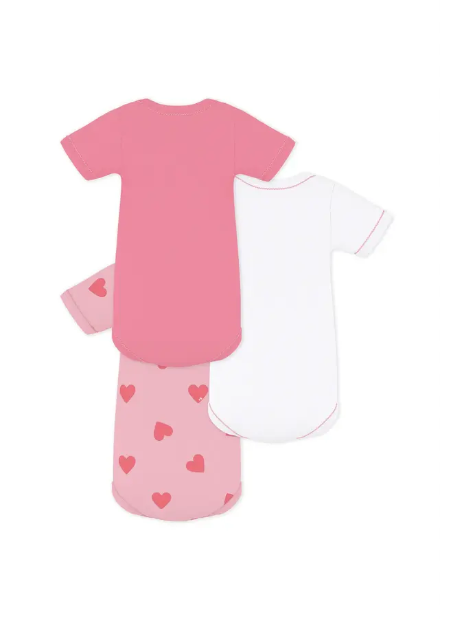 Set 3 rompers Korte mouw Roze/wit A0FOK