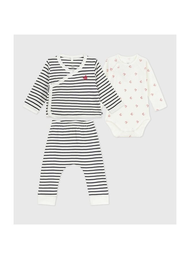 Ensemble 3 pcs Wit donkerblauw