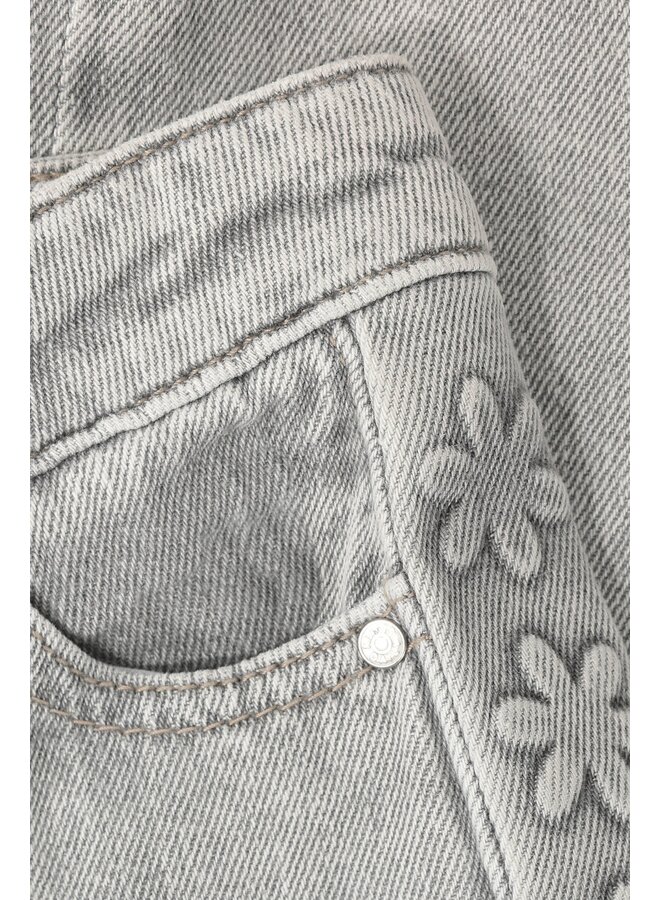 Jeans wide fit embossing light grey denim