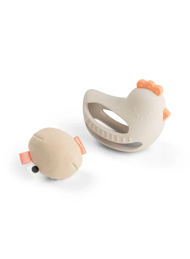 Rammelaar met grip en bijtspeeltje Clucky san