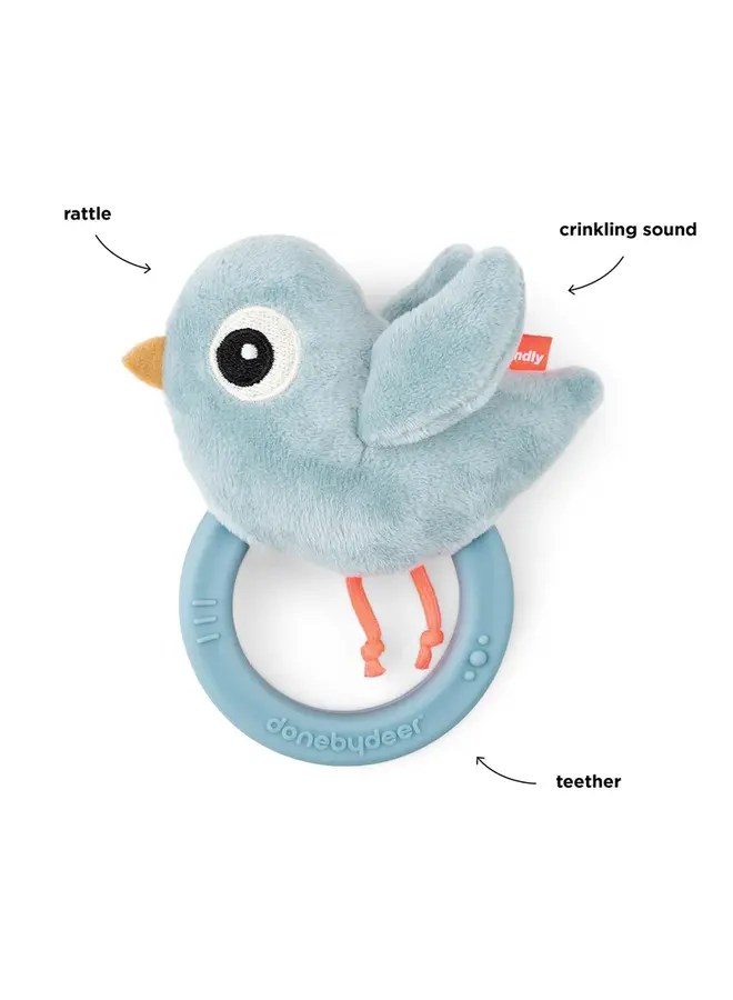 Rammelaar met bijtring Birdee blue